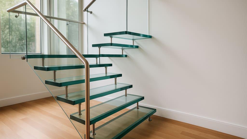 מדרגות מזכוכית בעיצוב מודרני בחלל פנים מרהיב.