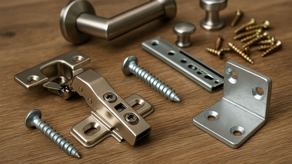 מגוון חומרים בשימוש במוצרי פרזול, כולל מתכות ופלסטיק.