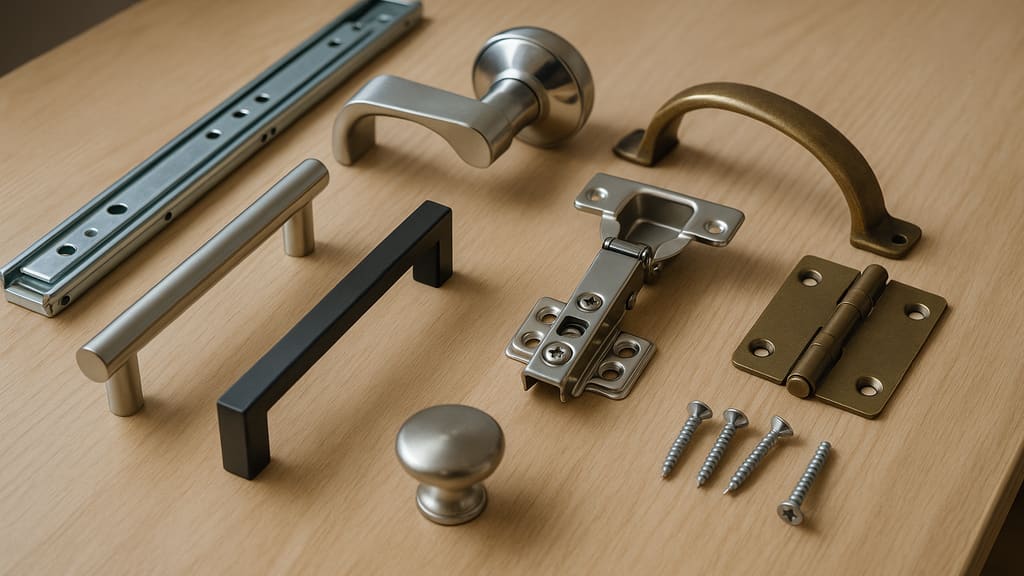 מגוון מוצרי פרזול עשויים מחומרים שונים בתצוגה.